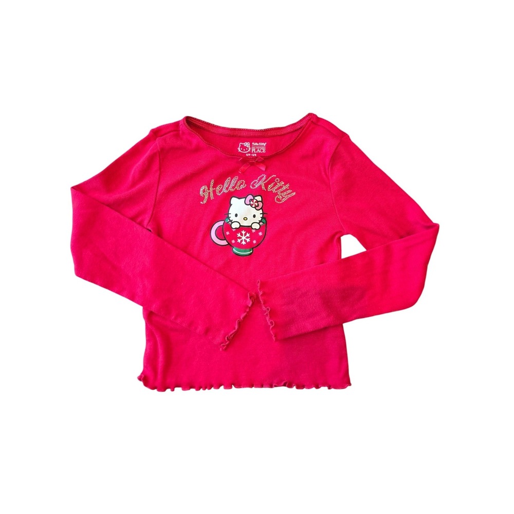 The Childrens Place Hello Kitty Pink Long‎ Sleeve sparkle Shirt Girls Size 5/6 S